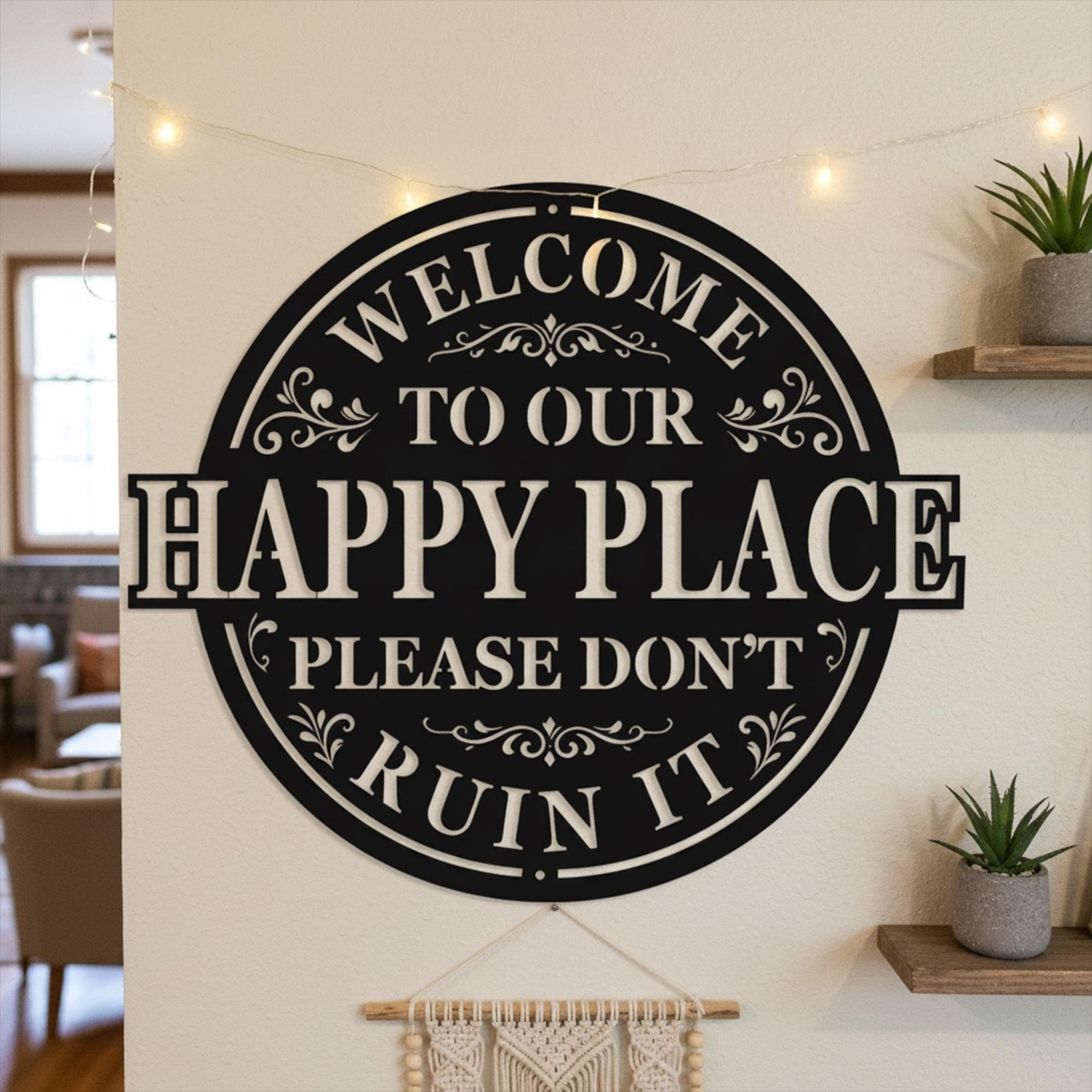 ”Happy Place” Funny Metal Sign – Humorous Home & Patio Wall Decor