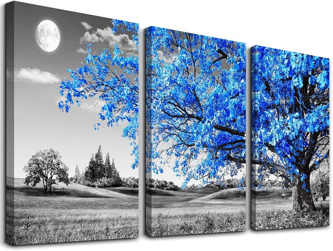 3 Panel Canvas Wall Art 12×16 Abstract Tree Moon Framed Modern Home Decor