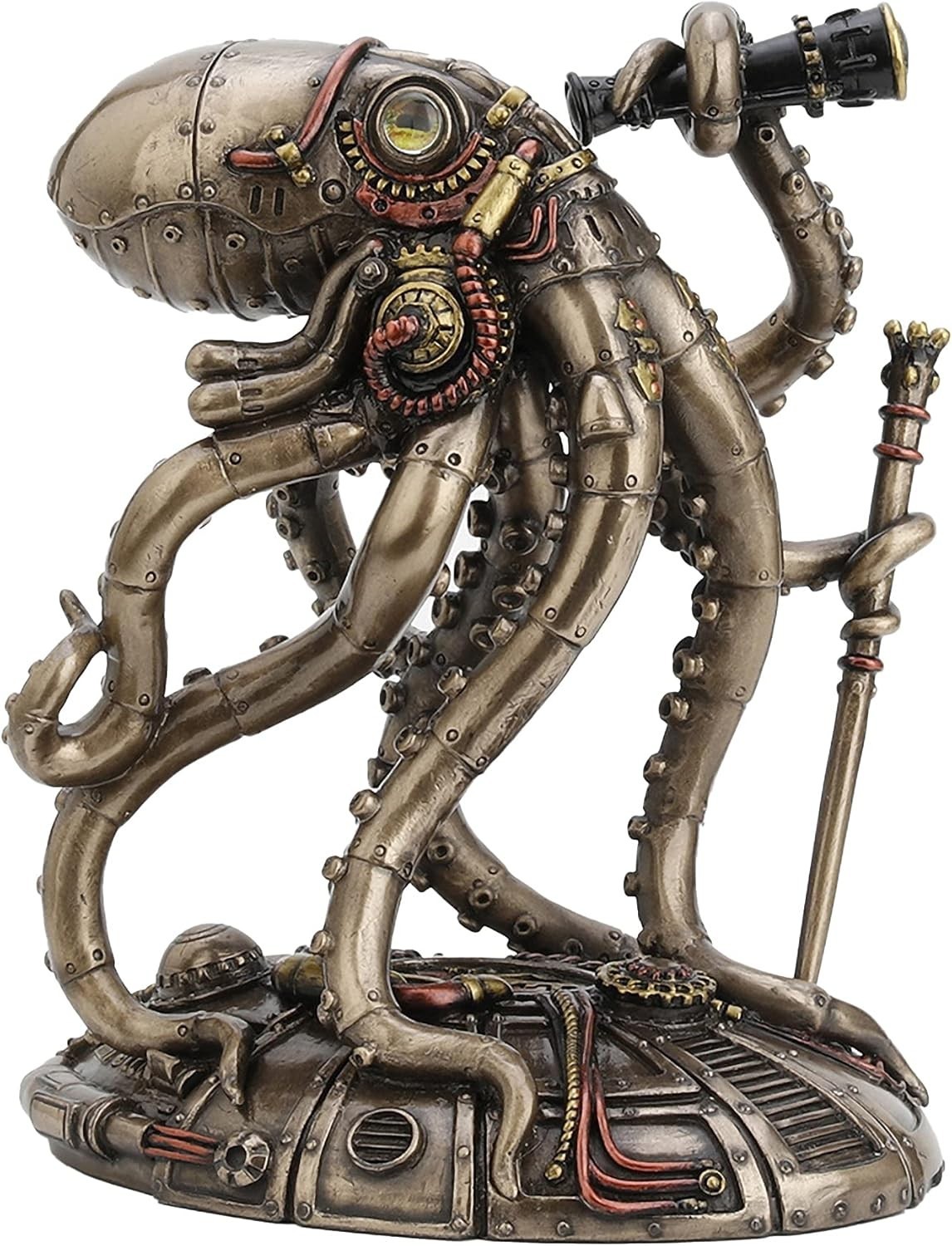 6 3/4 Inch Tall Steampunk Space Alien Octopus Cold Cast Bronzed Resin Sculpture