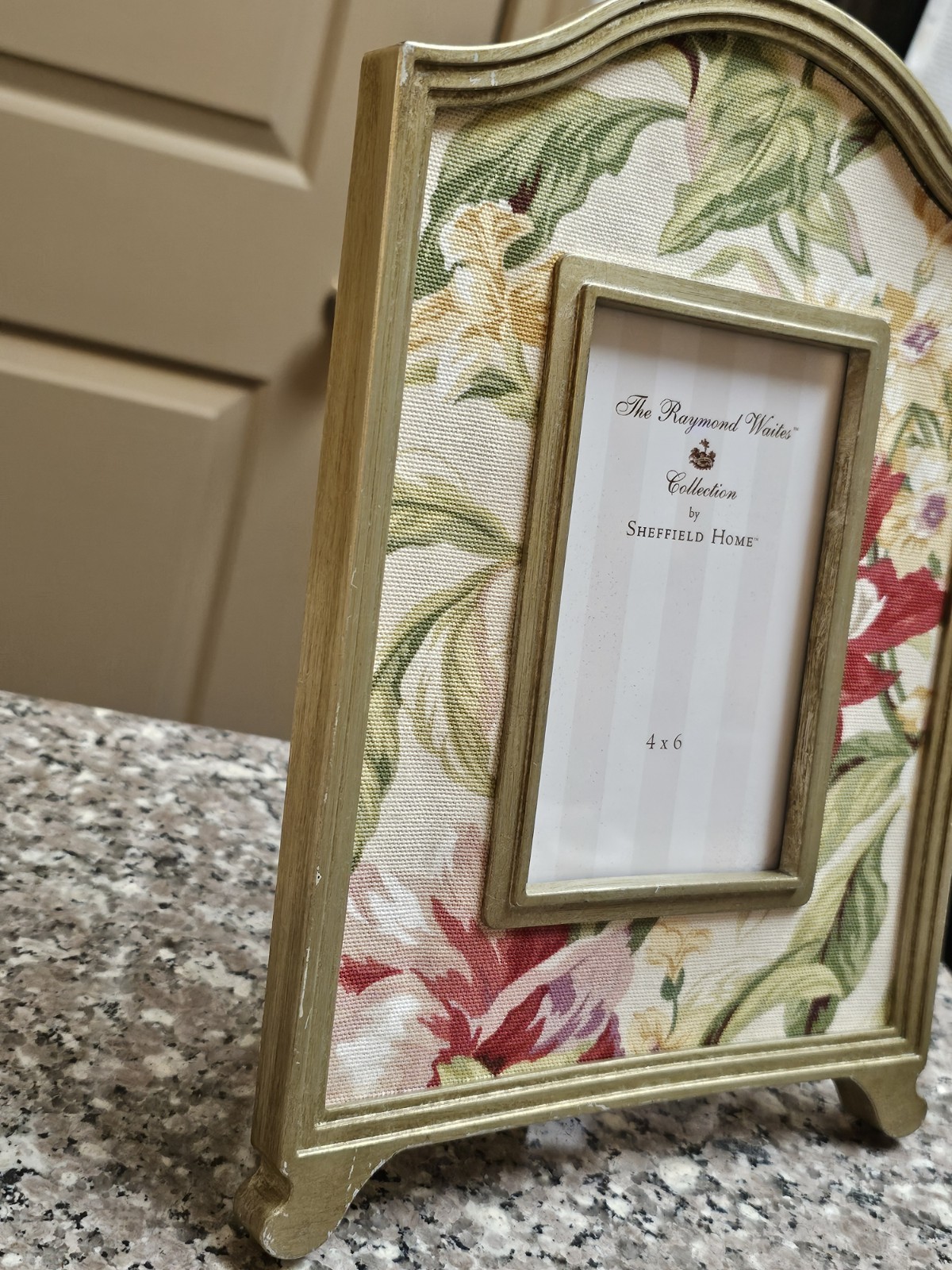 RAYMOND WAITES 4×6 Photo Frame Floral Fabric Border French Cottage Shabby Chic