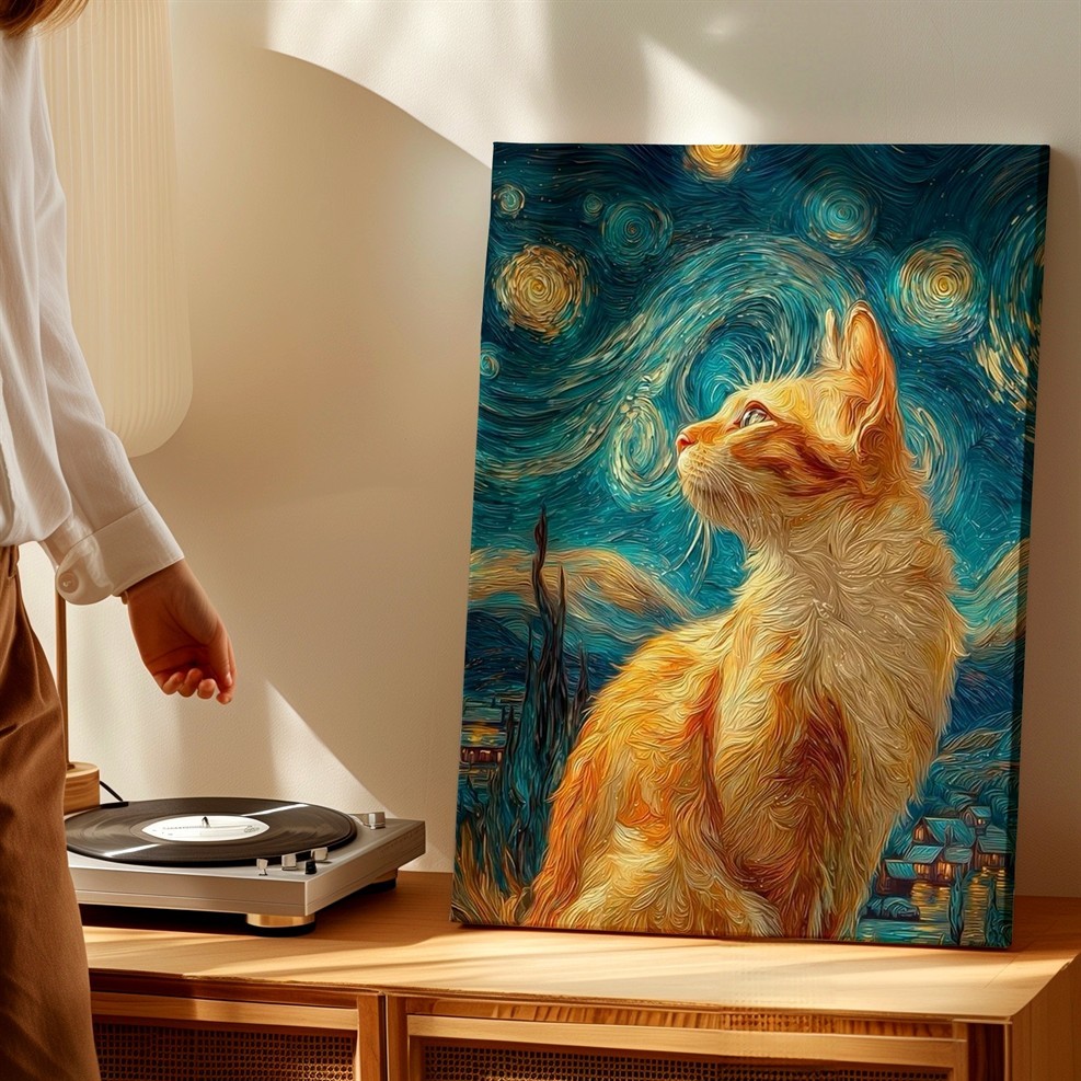 Wall Art Orange Cat Starry Night Style Canvas Print Poster Home Decor Home Decor