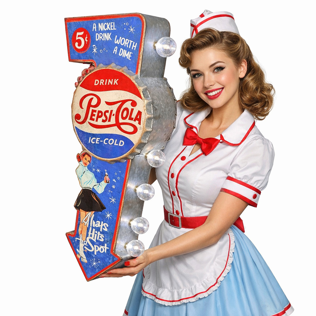 Pepsi-Cola Double-Sided Retro Vintage LED Marquee Sign 25.5″ Metal Arrow Decor