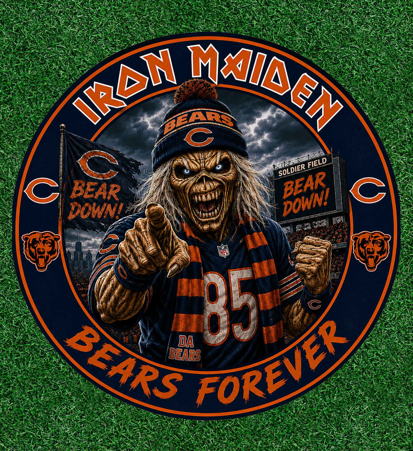 Iron Maiden’s Eddie is a Bears fan waterproof vinyl sticker decal – many sizes