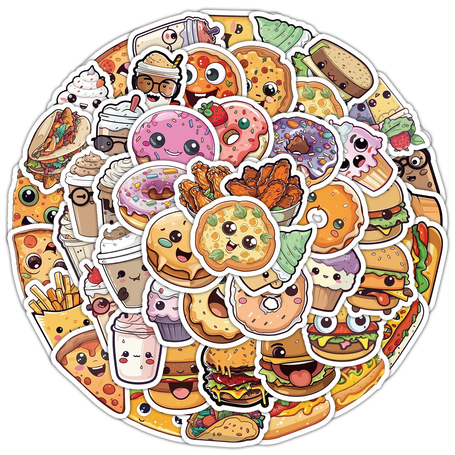 50pcs Waterproof Vinyl Stickers Donut Pizza Burger Luggage Phone Laptop Car