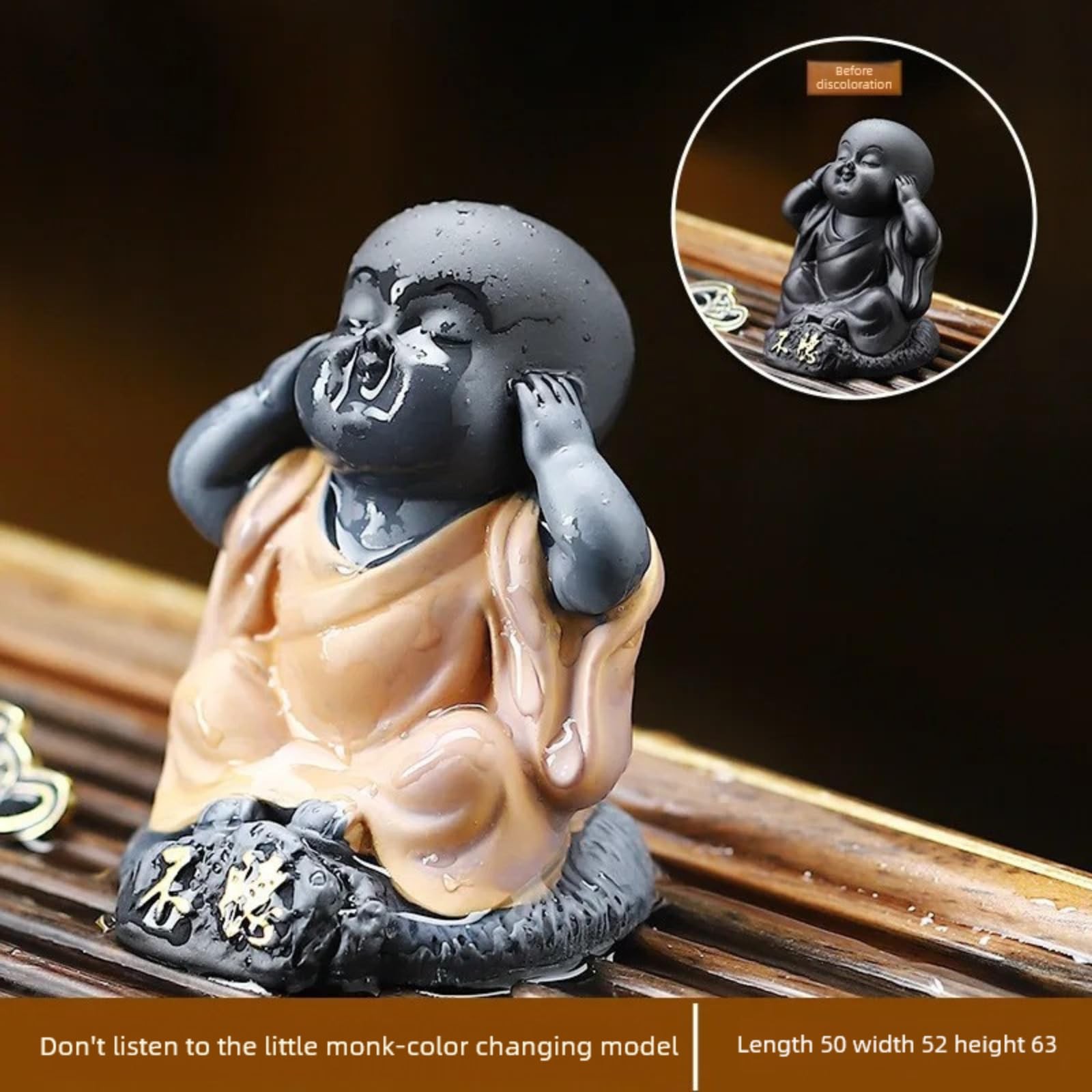 Color Changing Little Monk Resin Tea Pet Accessory 6.3cm 2.5in Tea Set Zen Decor