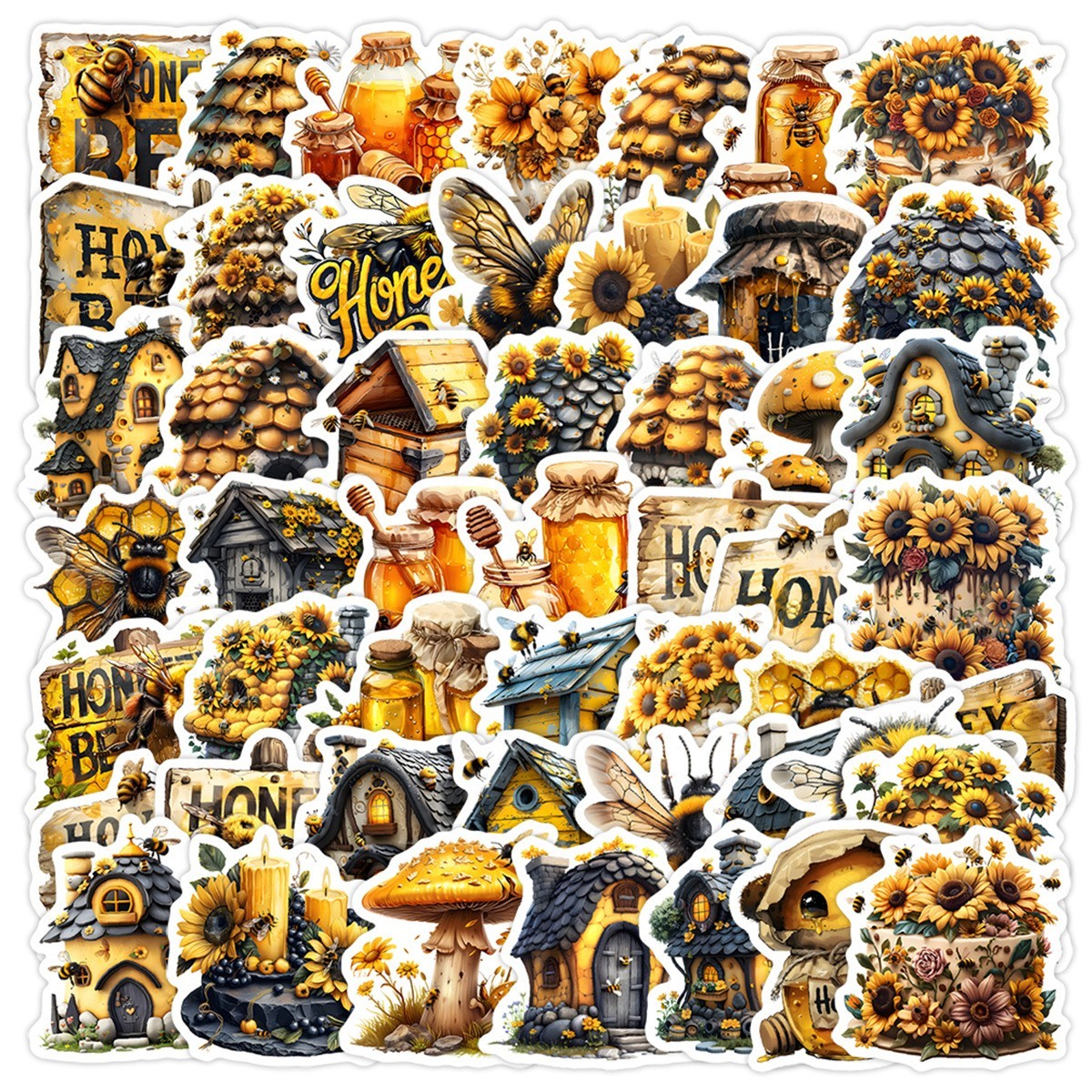 50pcs Waterproof Vinyl Stickers Honey Bumble Bee Luggage Phone Car Water Bottle