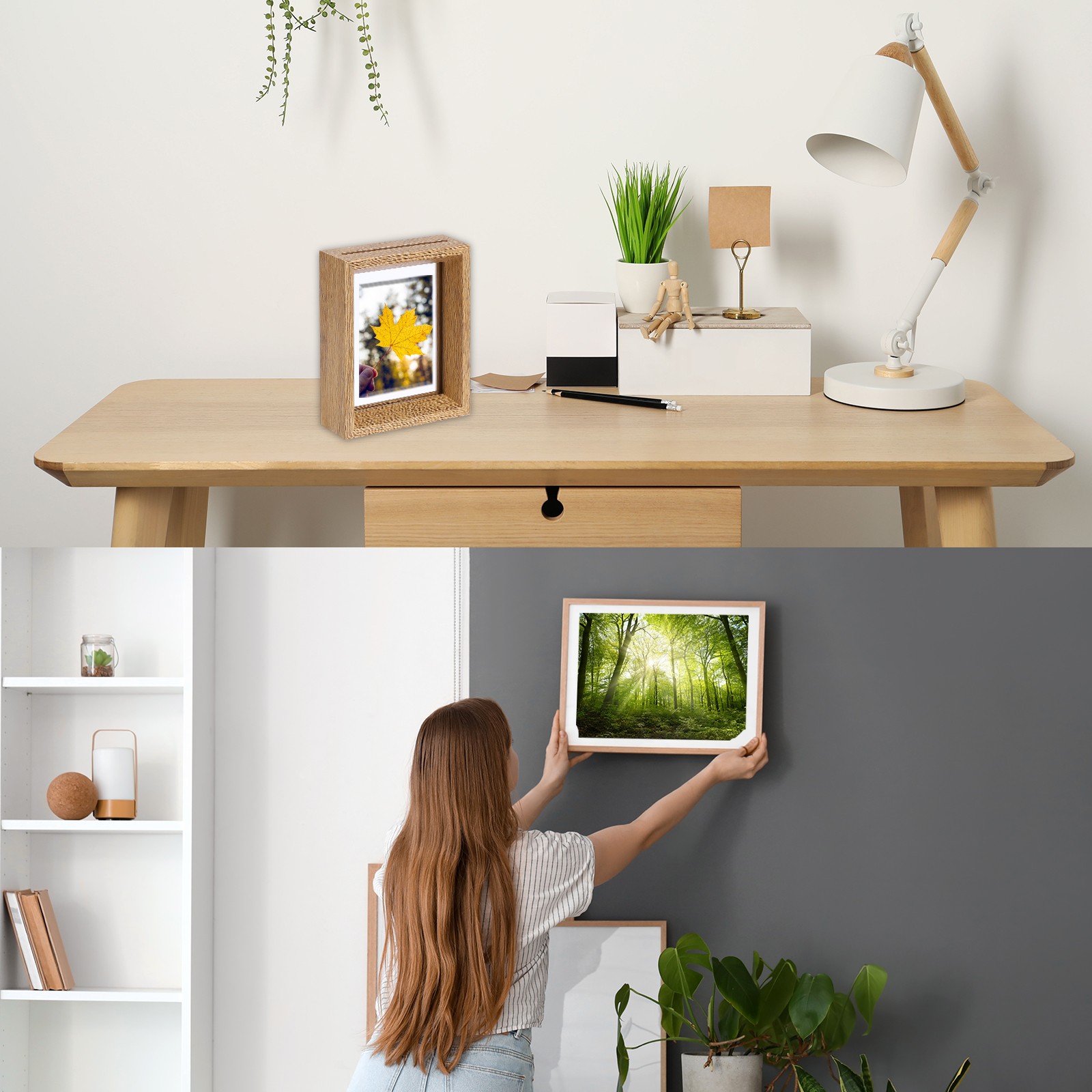 2Pcs Floating Frame, 5 x 4 Inch Wood Picture Frame, Wood Tone