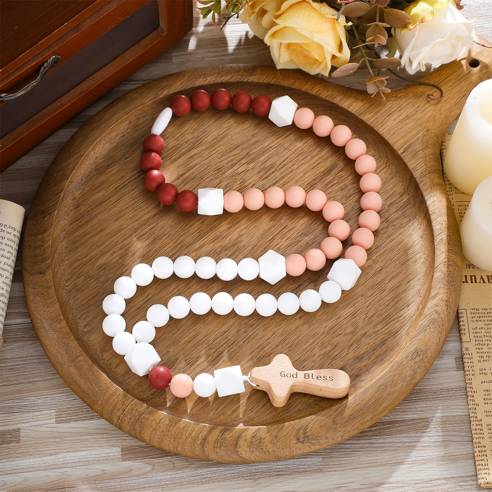 Baby Rosary Baptism Gift Silicone God Bless Kids First Rosary with Cross 1st …