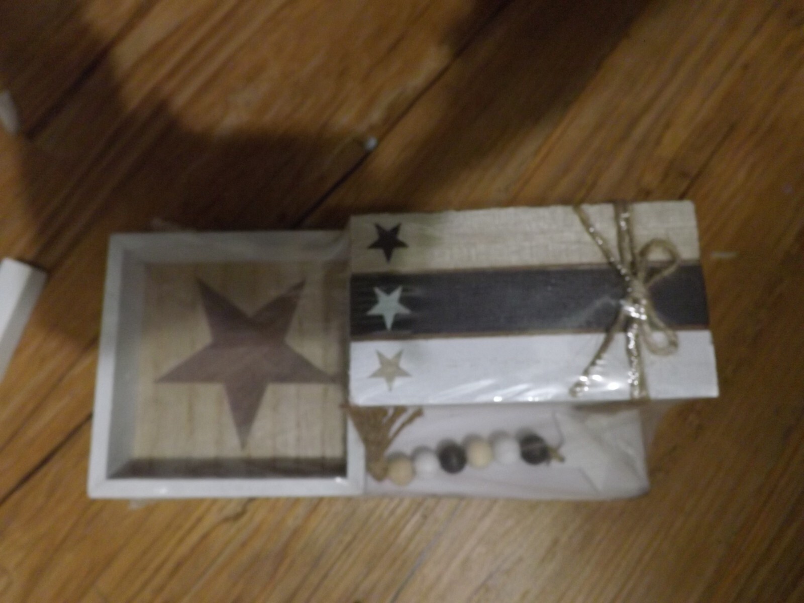 NEW 5 piece finished farmhouse STAR beads wooden decor 2 laundry wash boards