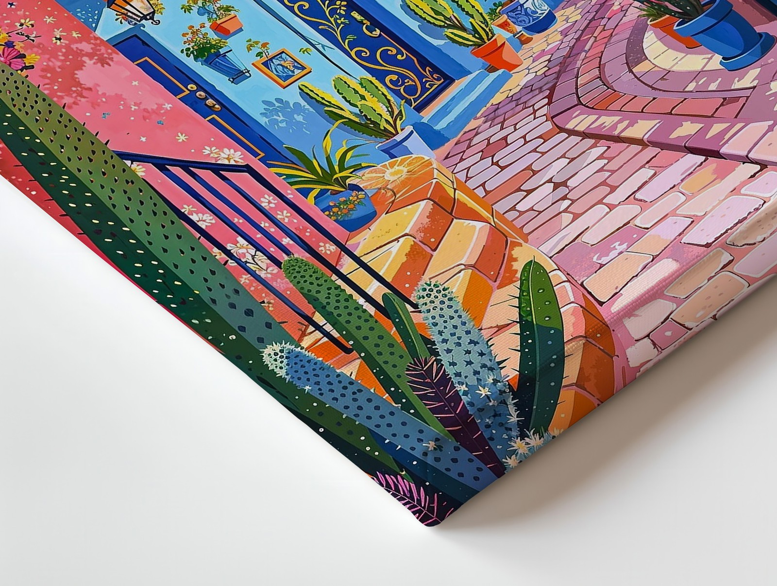 Colorful Mediterranean Street Scene Canvas Wall Art Vibrant Village Print Home