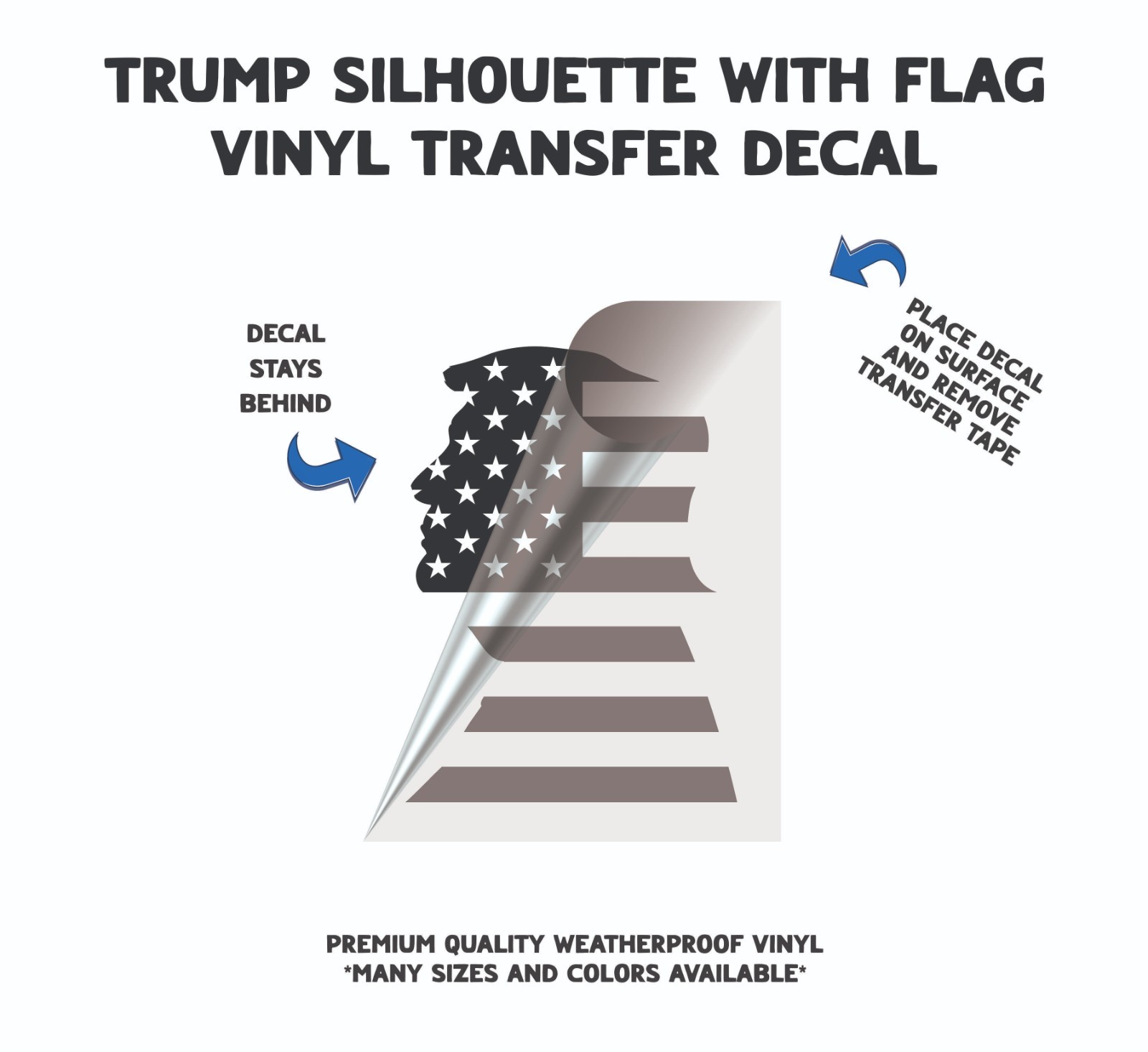 Trump Silhouette W/ Flag Vinyl Decal 5.5″x4″ – Weatherproof, 35+ Colors USA Made