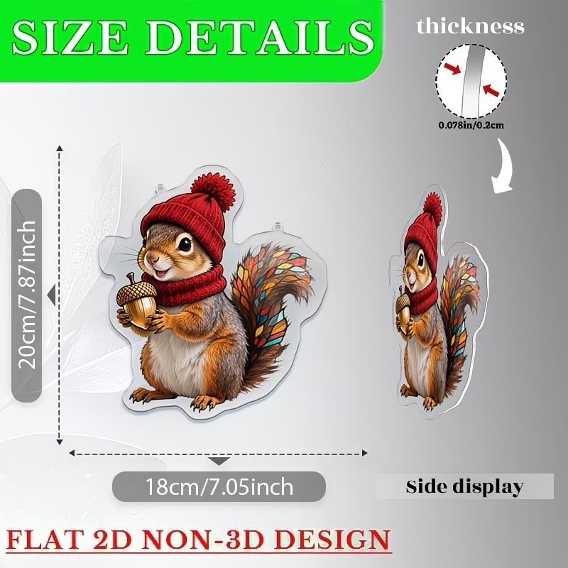 2D Flat Acrylic WINTER SQUIRRELL Window Hanging Sun catcher 7.8″