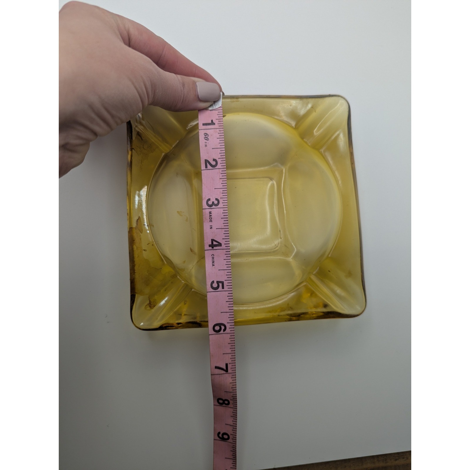 Amber Honey Colored Glass Ashtray Square Vintage Retro Vanity Decor 6 inches