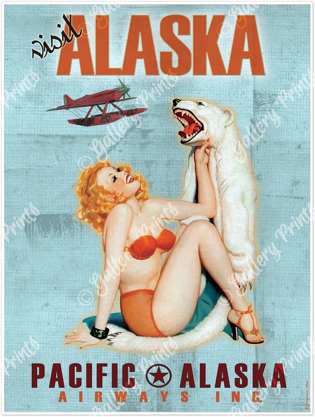 VISIT ALASKA Travel Art Prints SET OF 4 Pinup Poster Alaskan Airlines Vintage