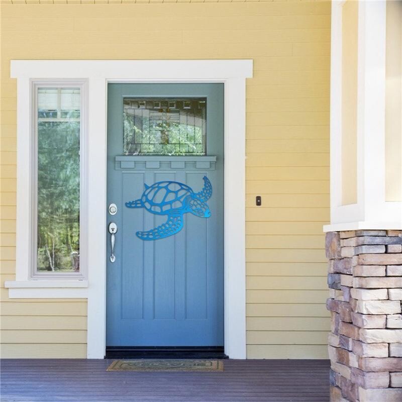NEW! Blue Metal Sea Turtle Beach Theme Decor Wall Art Home Decor Ocean – 11″x17″