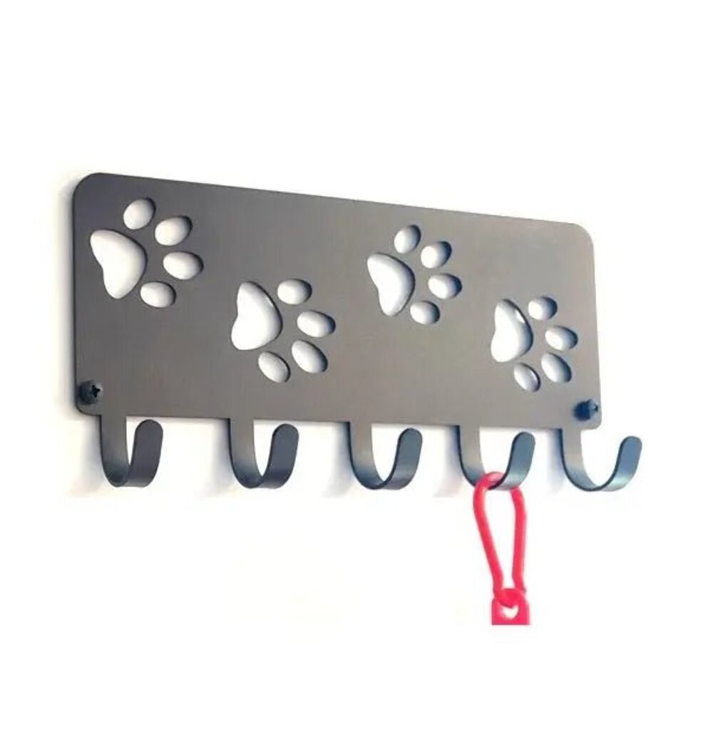 Walking Paws Small Dog Leash & Wall Key Rack Hanger 5 Hooks -6inch -Made in USA