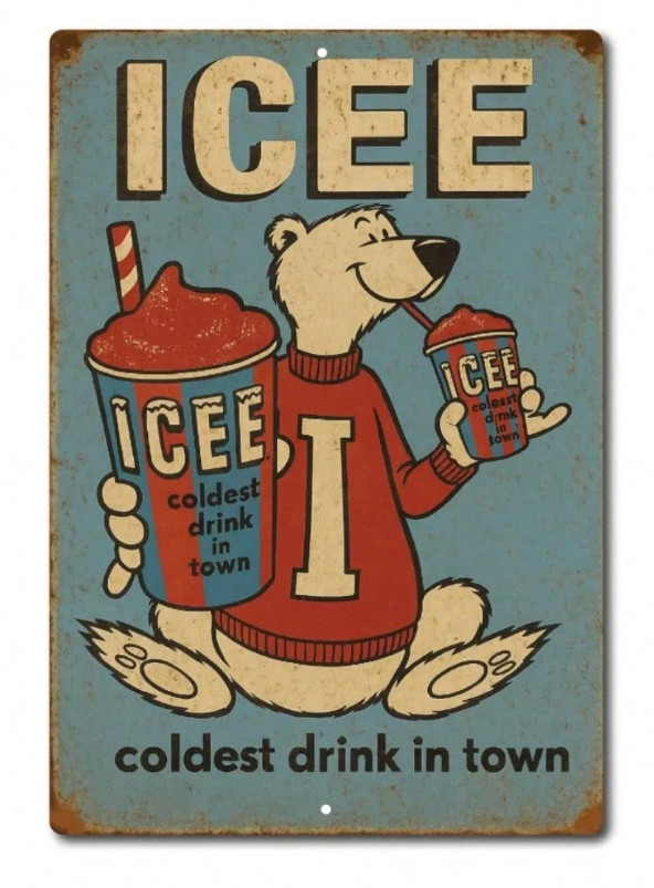 Icee Drink Vintage Sign Retro Metal Wall Decor 12″ X 8 ” Slushie Polar Bear