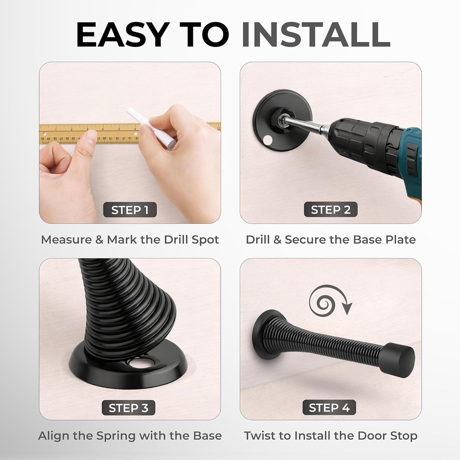 Stopper –1 White -Pack Wall Door Stopper – Easy Installation Doorstop with Rubbe