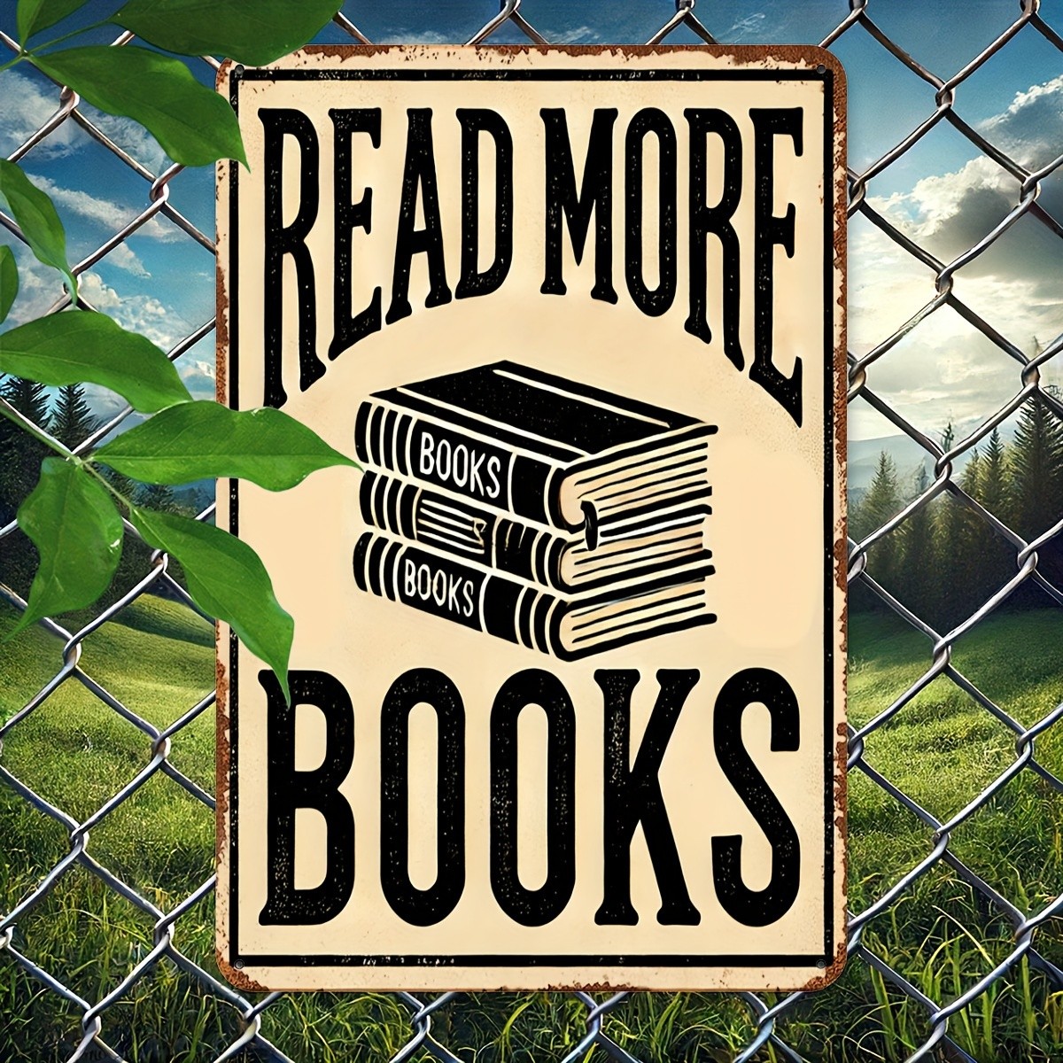Retro ’Read More Books’ Metal Sign Book Lover Home Library Hanging Decoration