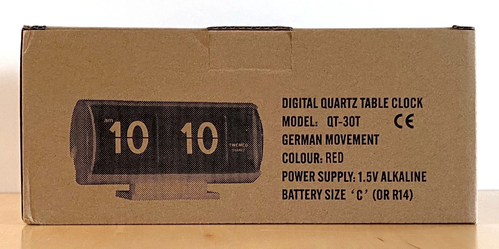 TWEMCO Table Flip Clock QT-30T, Retro Cylinder Shape, 7 x 3¼ x 3 ¾ in, Red NIB
