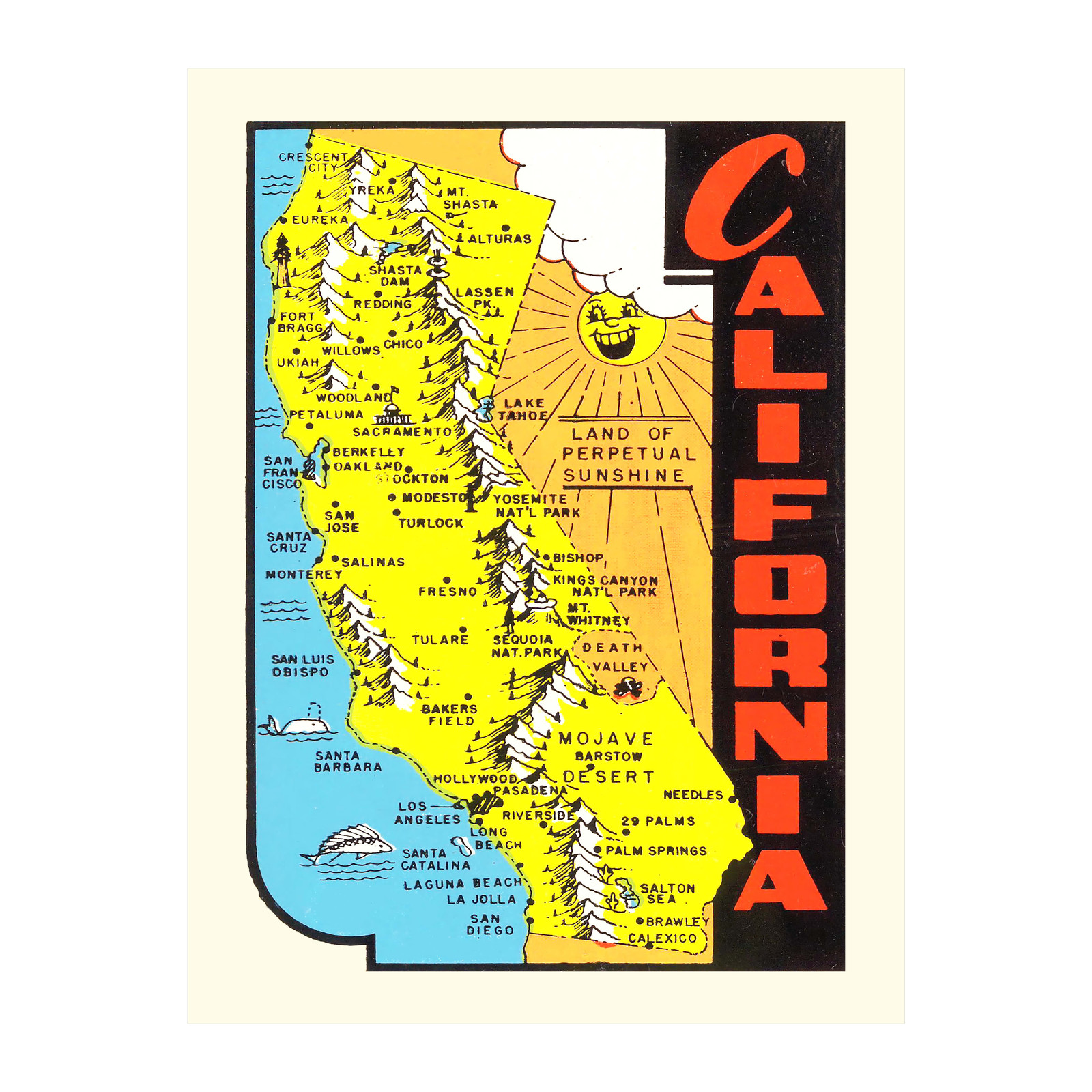 Old Map of California 1950 – Vintage California Art
