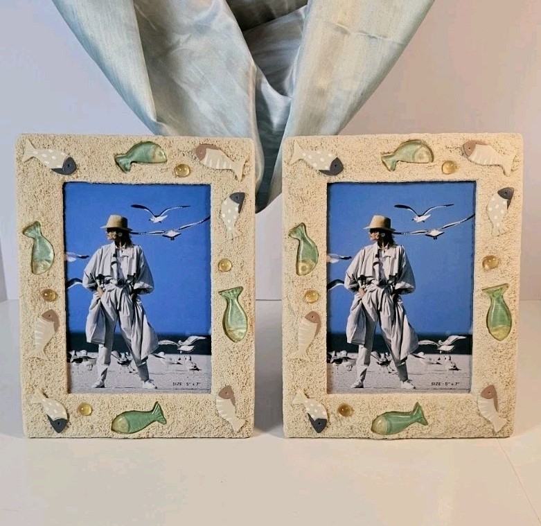 By The Sea 2 Picture 5×7 Plastic Glass, Jewel Fish Design Frames, Beachy Decor.