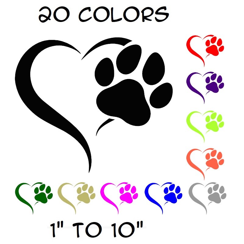 Heart Paw Sticker Vinyl Decal – Dog Cat Pet Puppy Love Wall Decor Car Window
