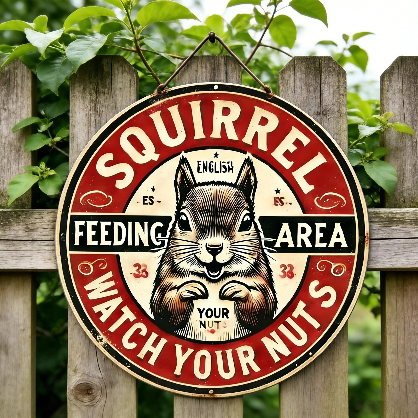 Playful Outdoor Decor Metal Sign Squirrel Feeding Area Accent Sign Decoration