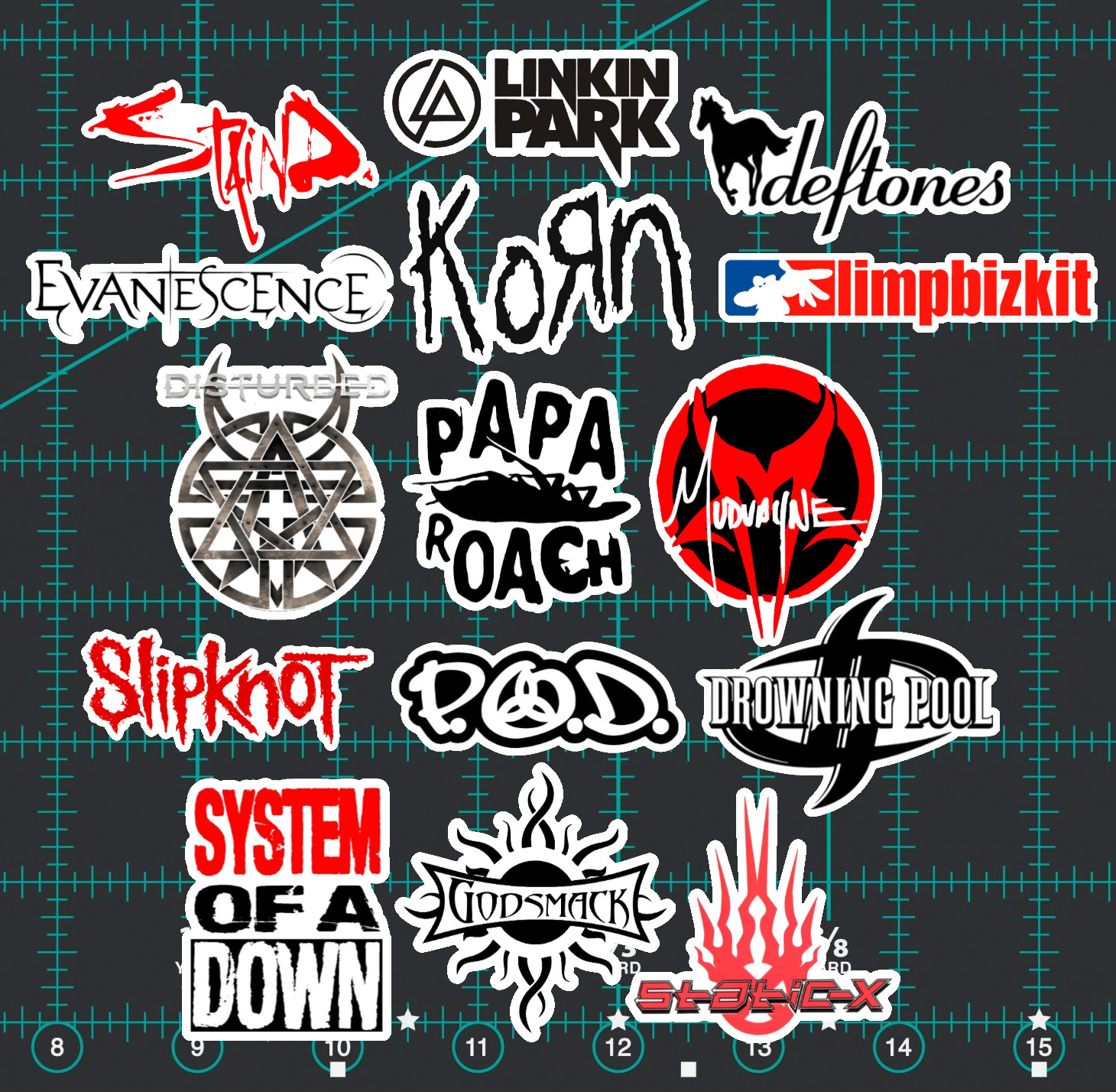 15 Nu Metal Rock Band Logo Stickers -Clear, Holographic, or White- Korn Godsmack