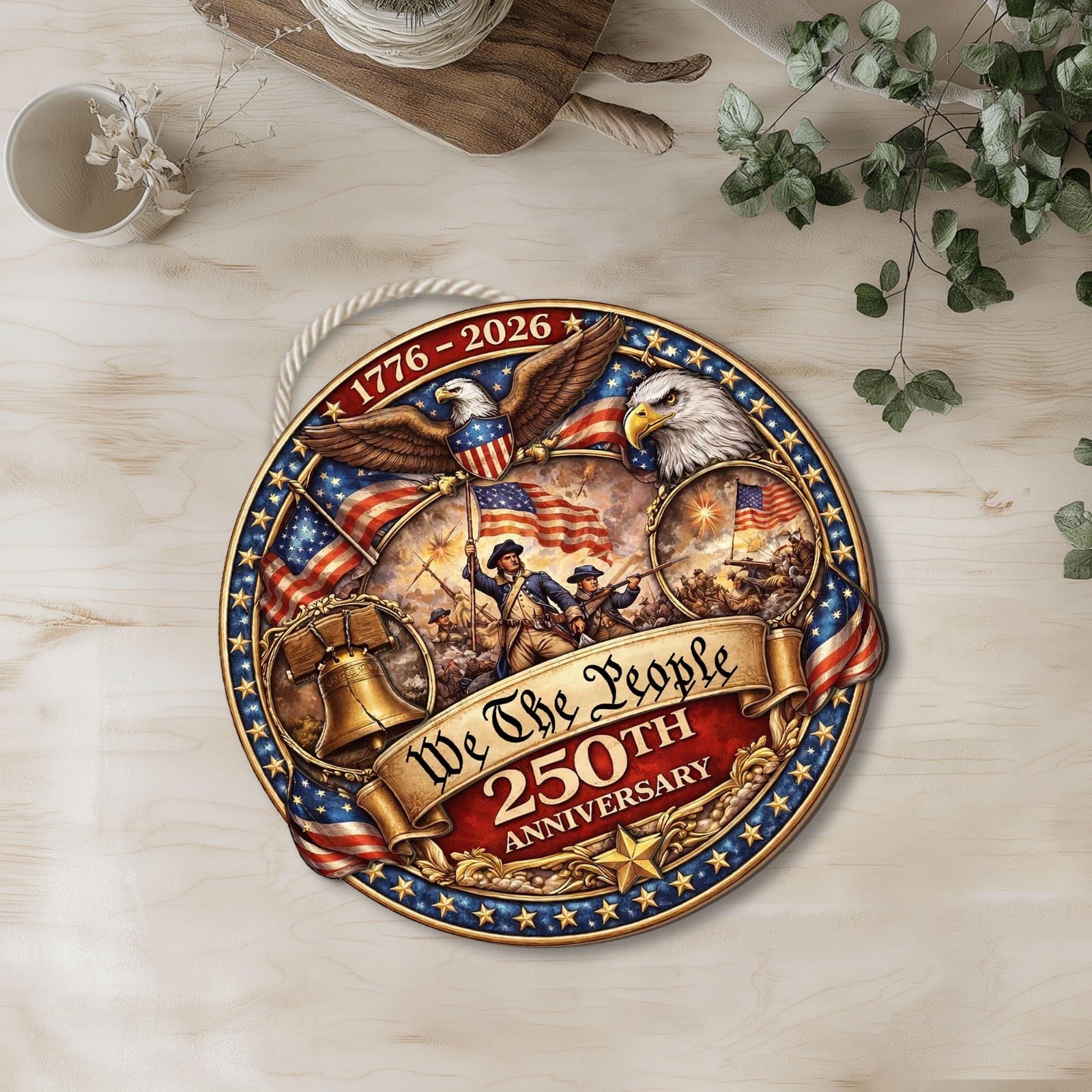 USA 250th Anniversary Wooden Door Sign, We The People 250 Years America Sign