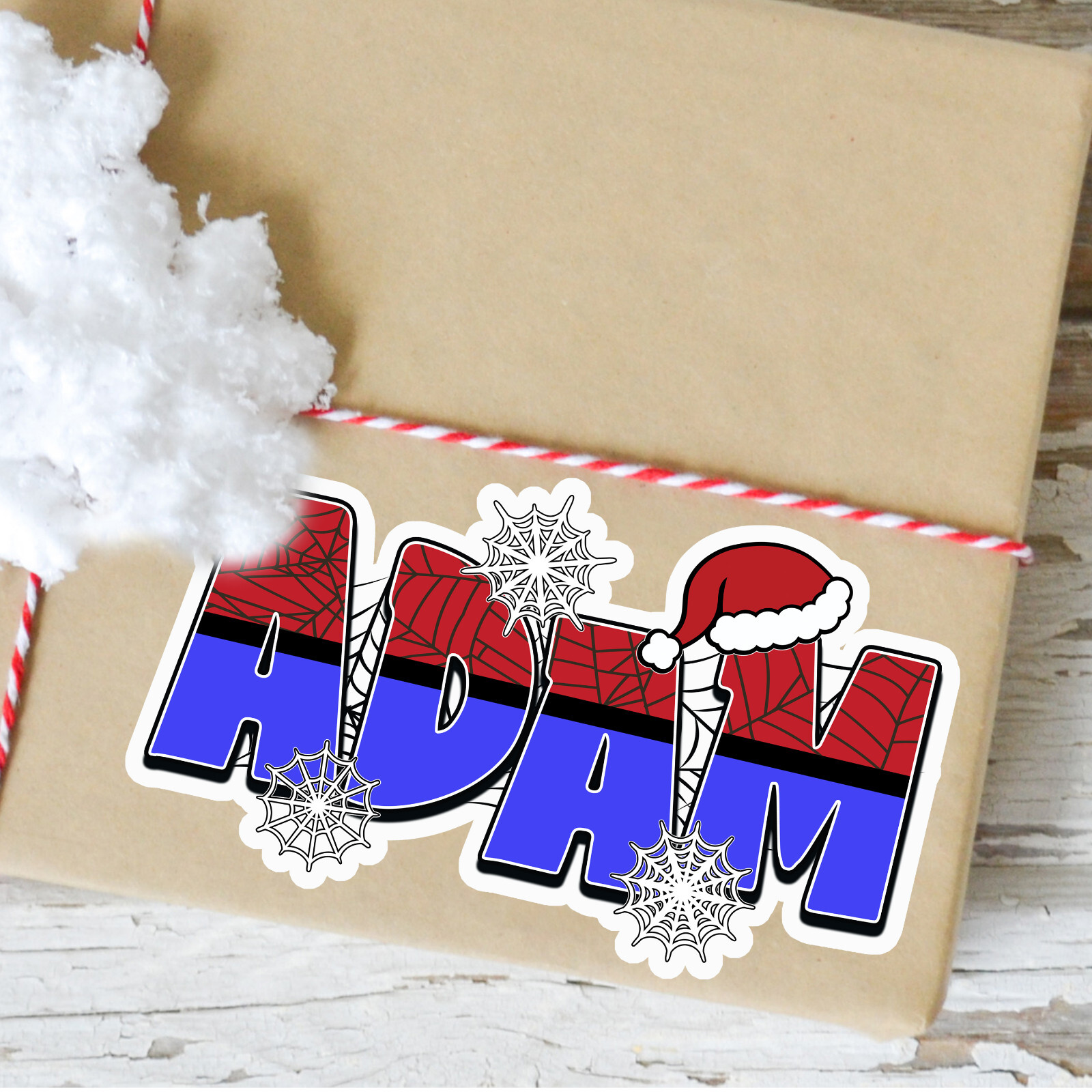 Custom Name Sticker · Personalized Vinyl Decal · Superhero Theme · Christmas