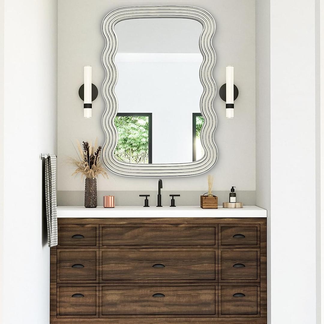 Wave Rectangle 36x24in Wall Mirror White and Stylish Suitable for Office Living