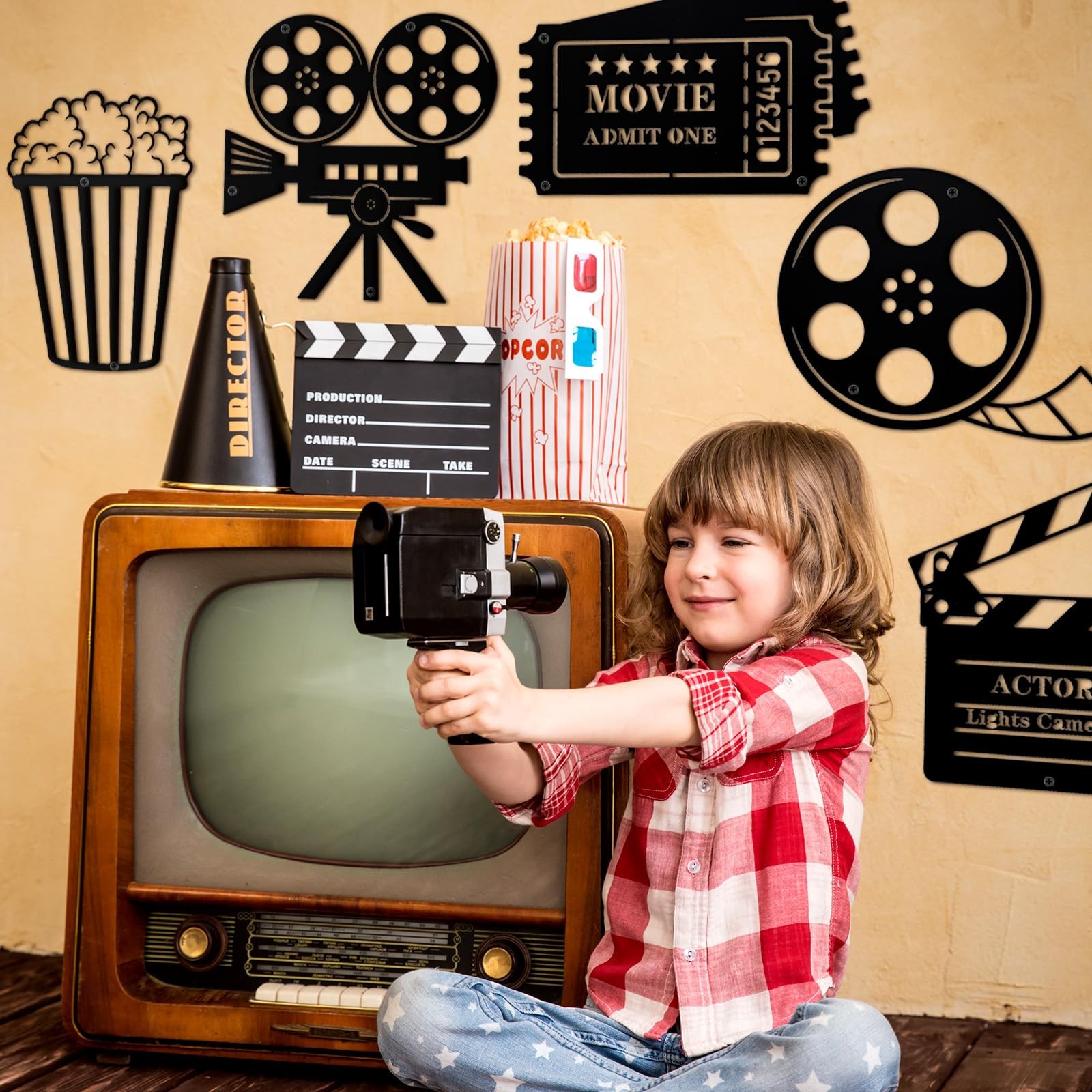 5 Pieces Movie Theater Decor Movie Theater Metal Home Room Decor Cinema and P…
