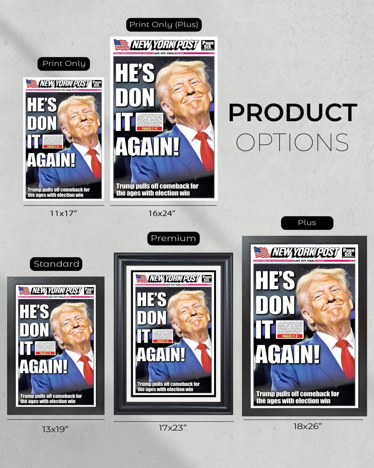 2024 Donald Trump Wins Presidential Election – NY Post Framed Newspaper