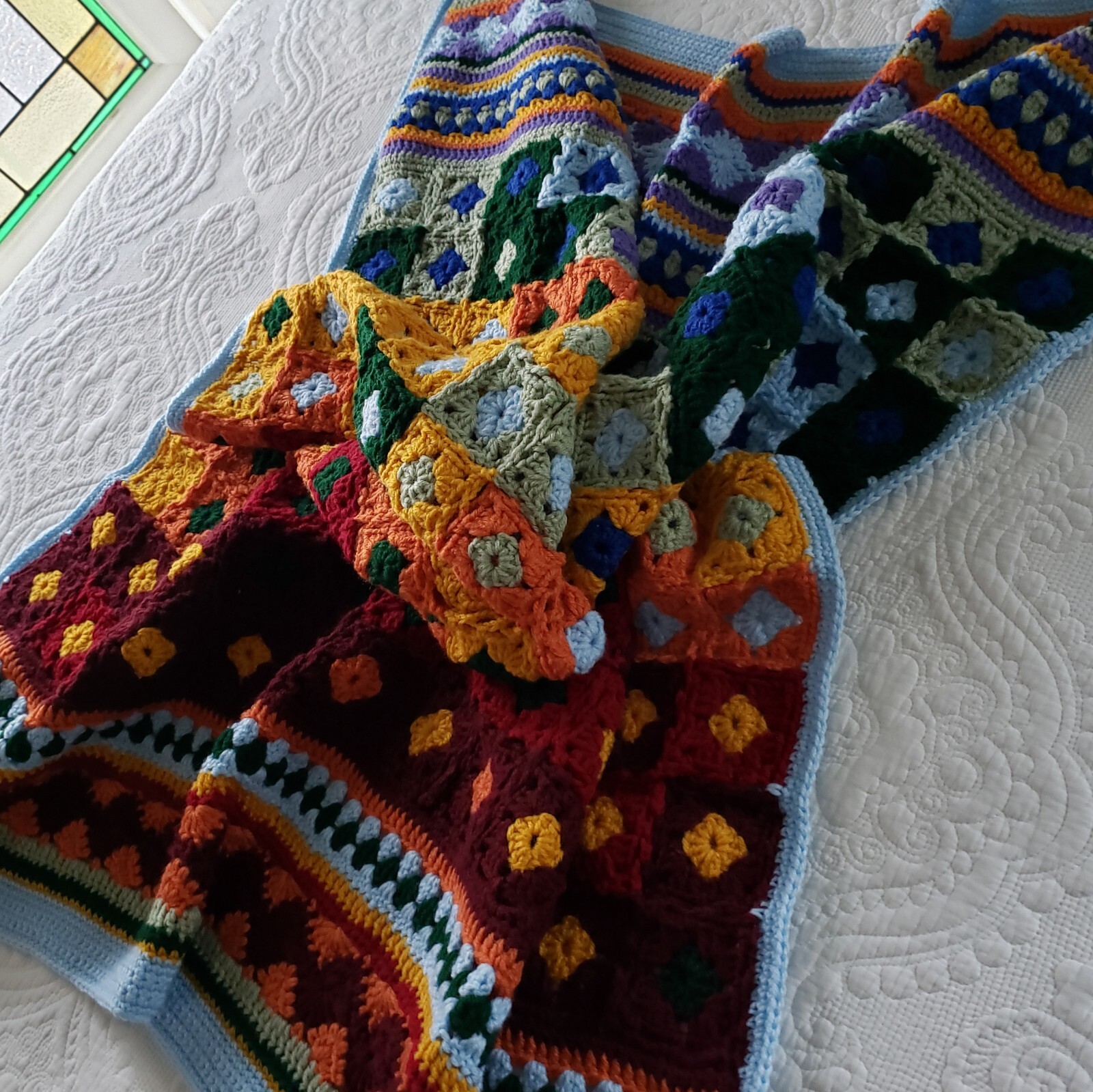 USA OOAK Crocheted New Multicolor Throw Blanket Groovyghan 43″ X 58″ Easy Care