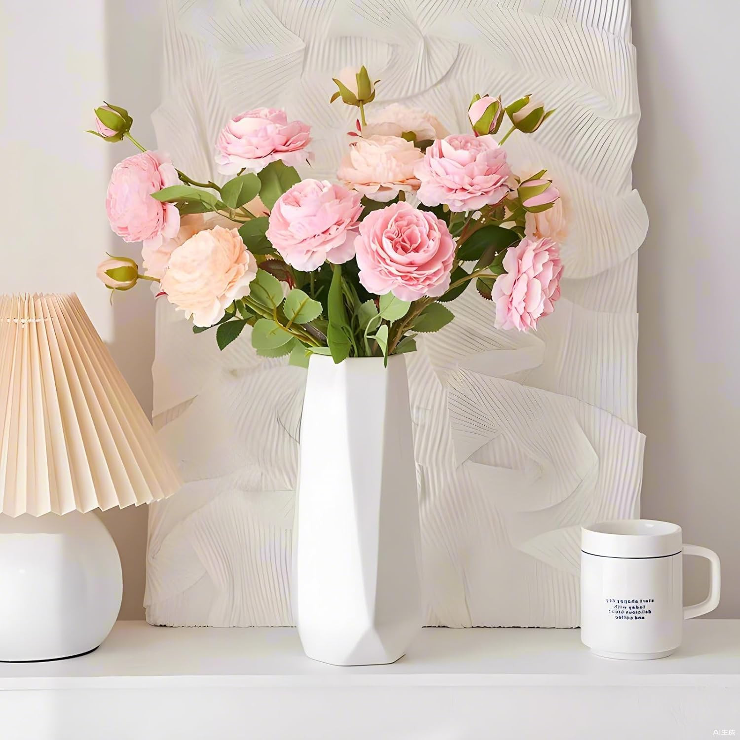 Small White vase,7.5 inch Ceramic Flower Vases Minimalism Style for Modern Table