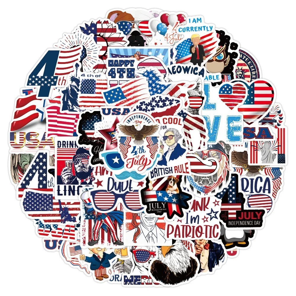 100Pcs American Flag USA Stickers Pack Waterproof Vinyl Decals for sticking