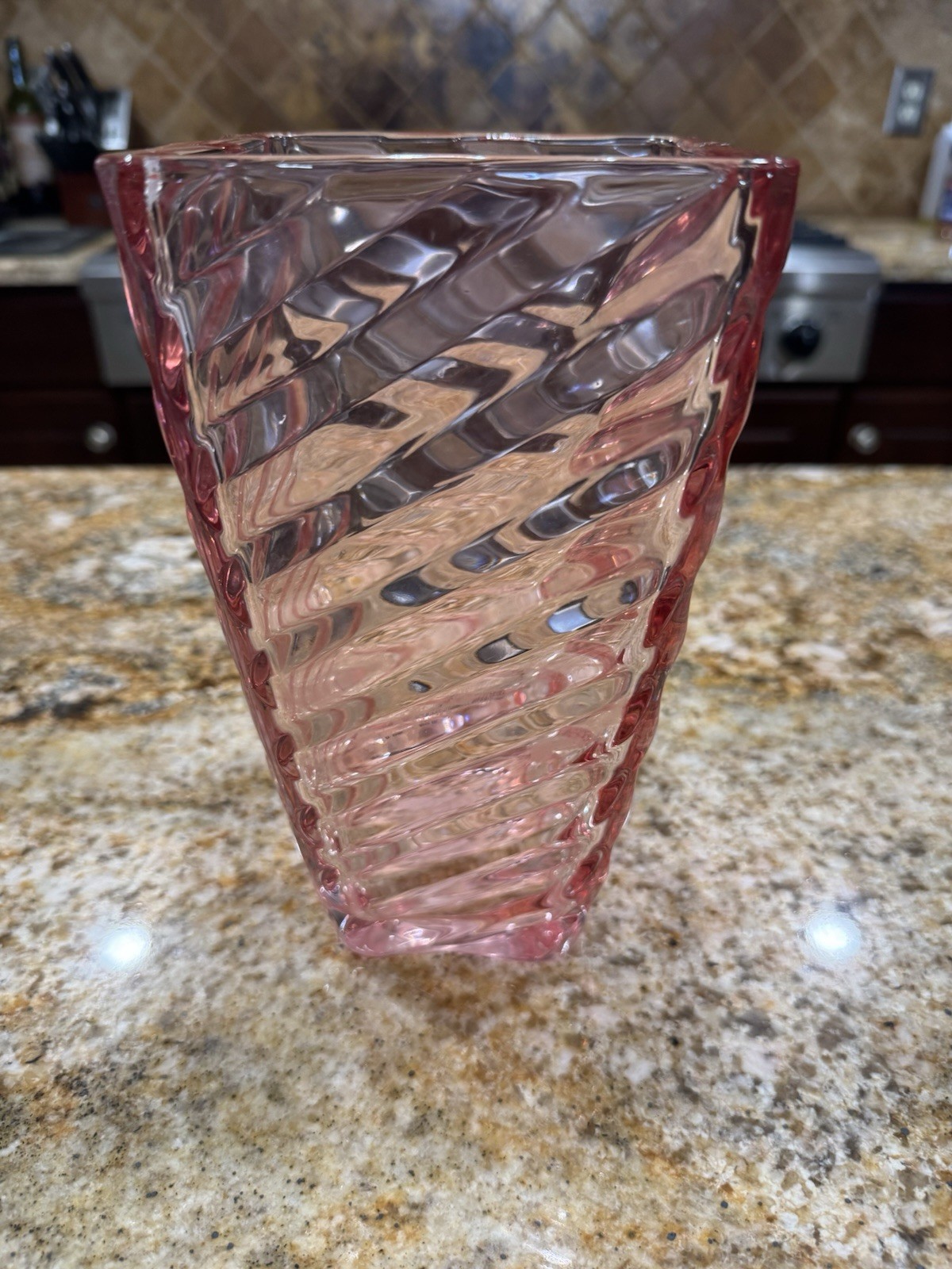 Pink Horizontal Ribbed Floral Flower Vase. Home Decor.