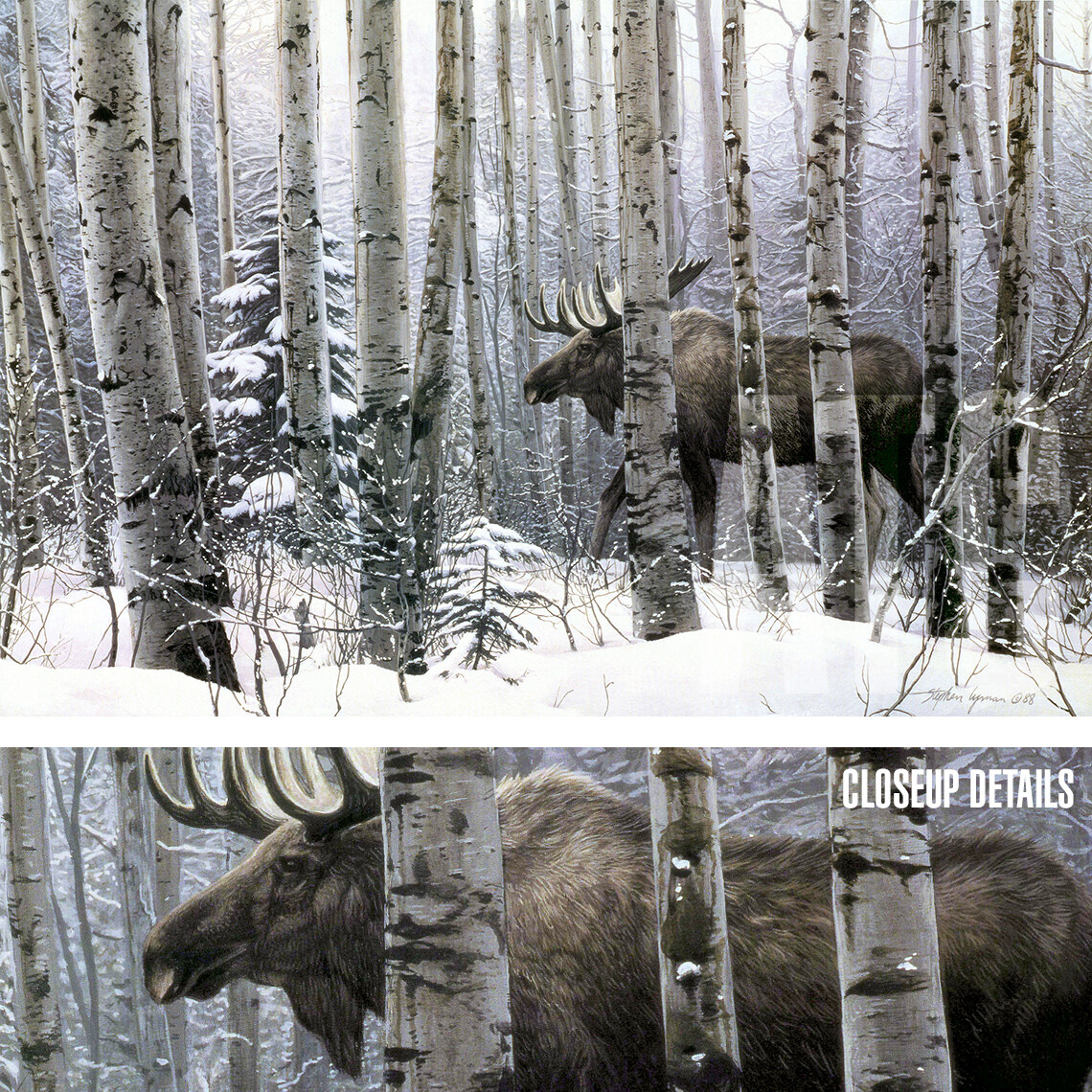 36W”x24H” A WALK IN THE WOODS by STEPHEN LYMAN – DEER MOOSE CHOICES of CANVAS