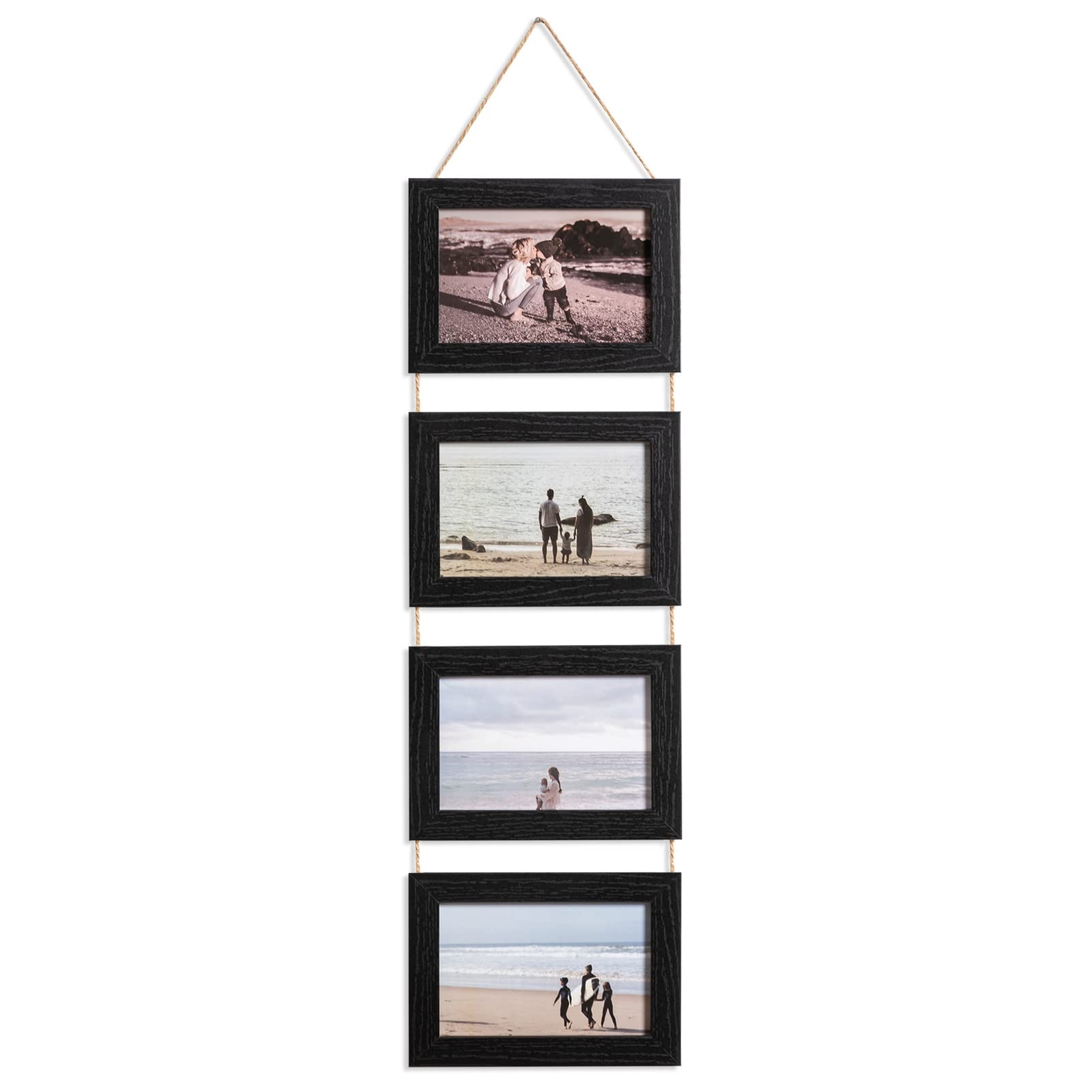 4×6 Hanging Picture Frames with Real Glass and Hemp Rope Displays 4 Photos