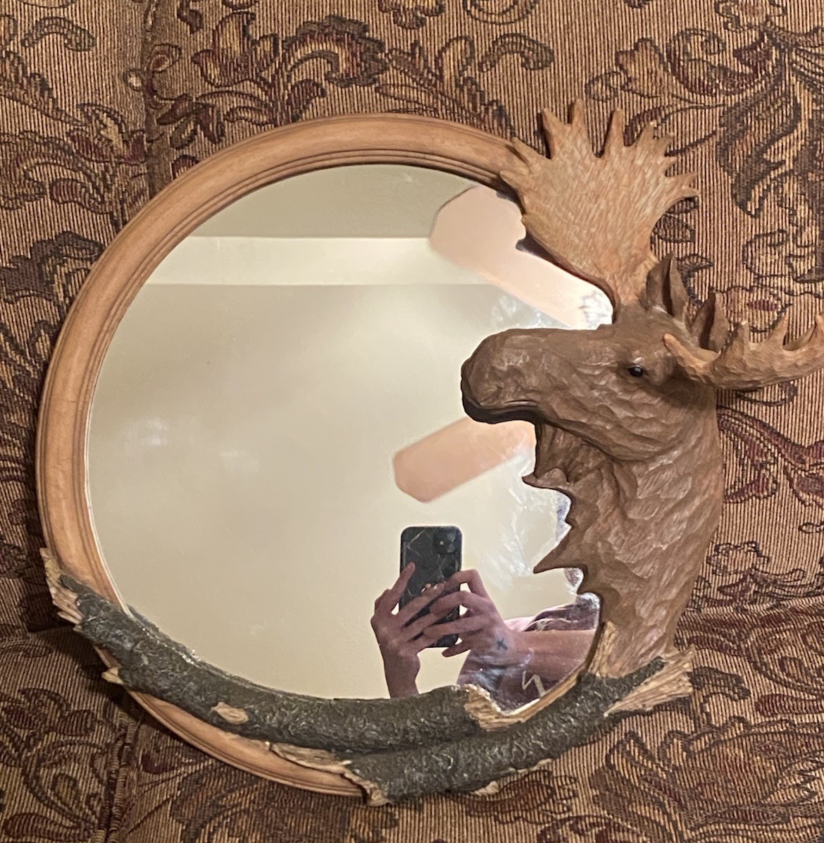 Rustic Cabin Round Moose Mirror