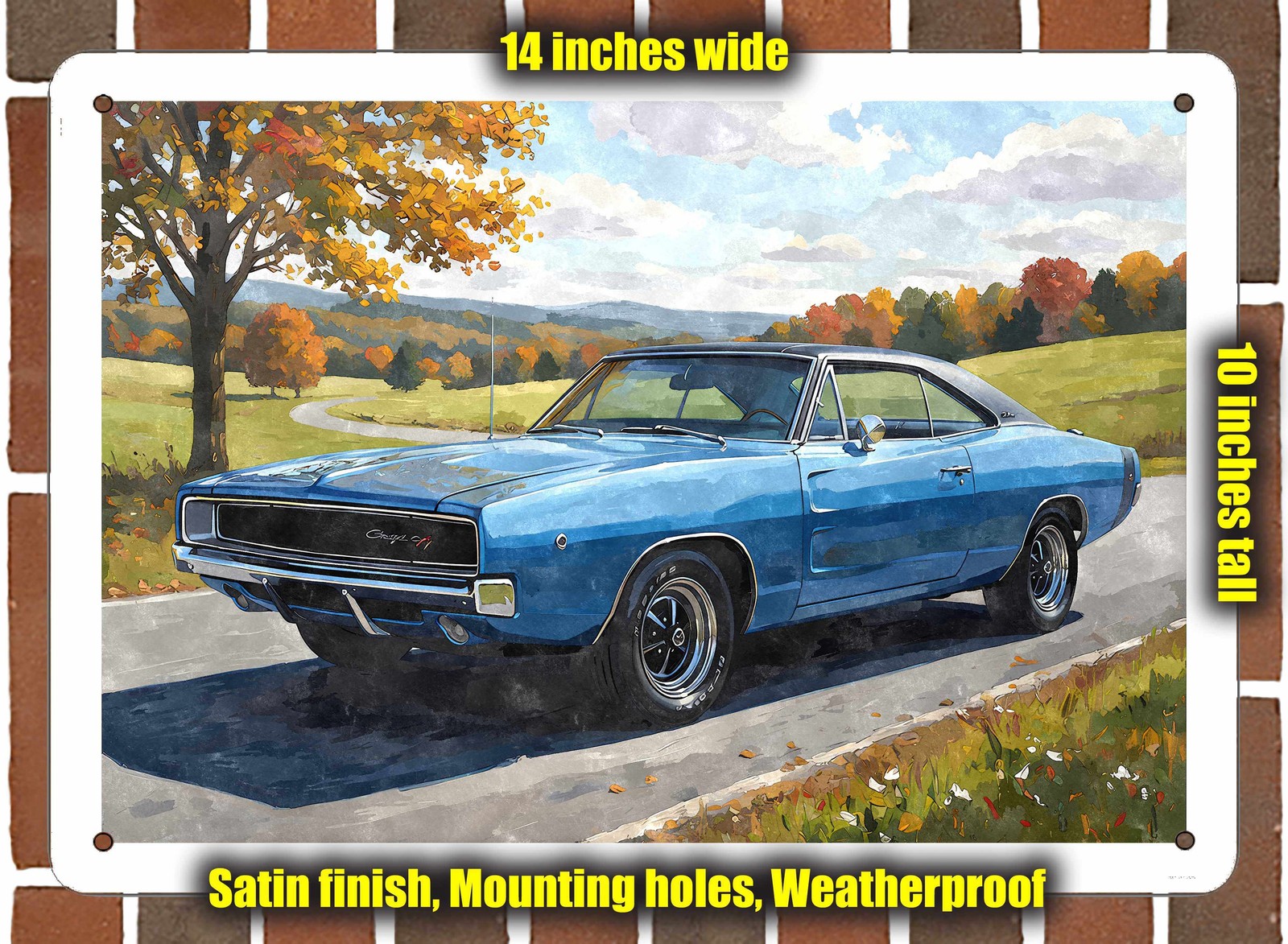 Metal Sign – 1968 Dodge Charger 3 Watercolor – 14×10