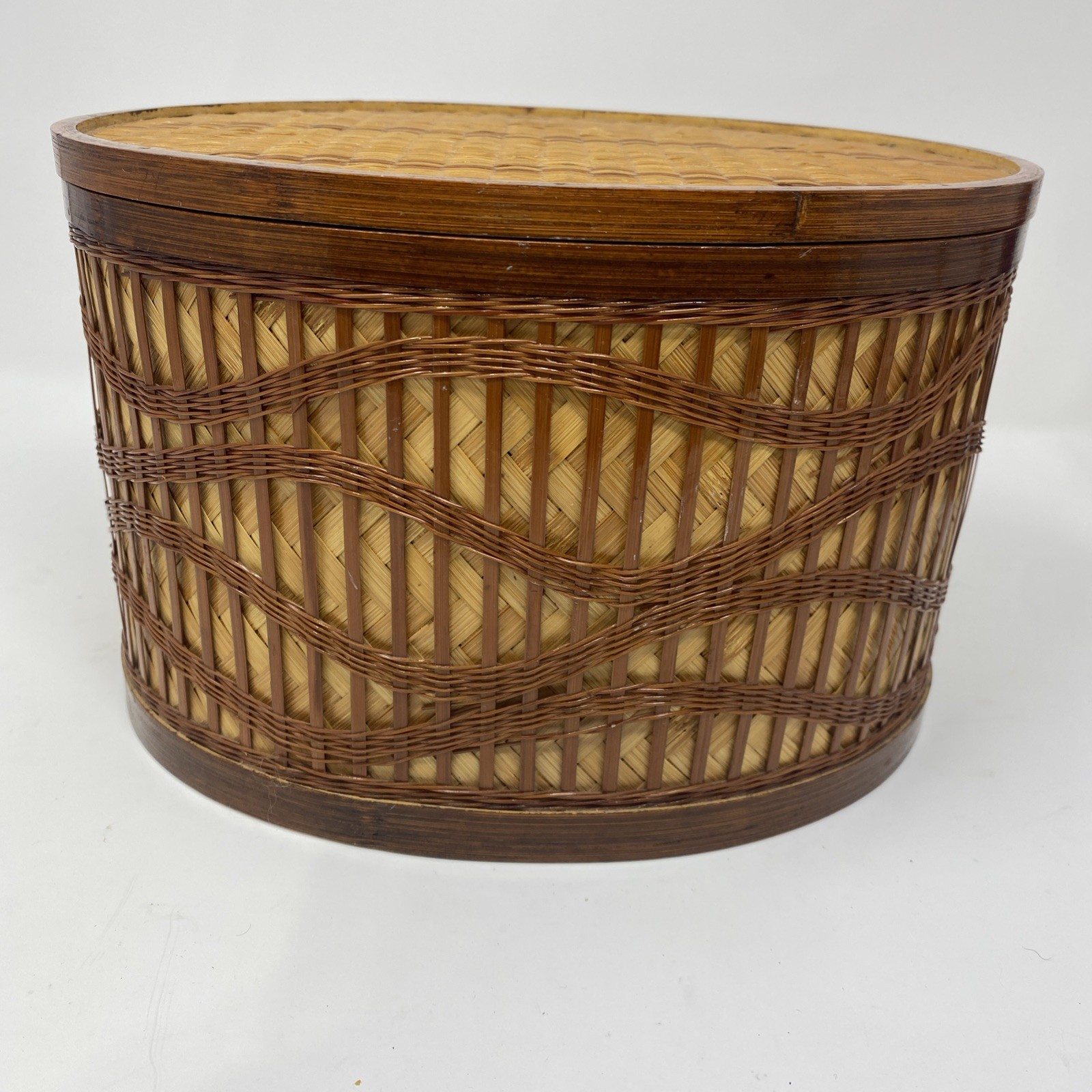 Vintage Wicker Lidded Basket Made In The People’s Republic of China