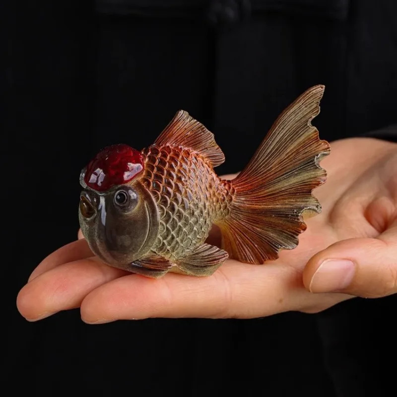 8cm Resin Handcarved Koi Fish Change Color Tea Pet Attract Wealth Ornament