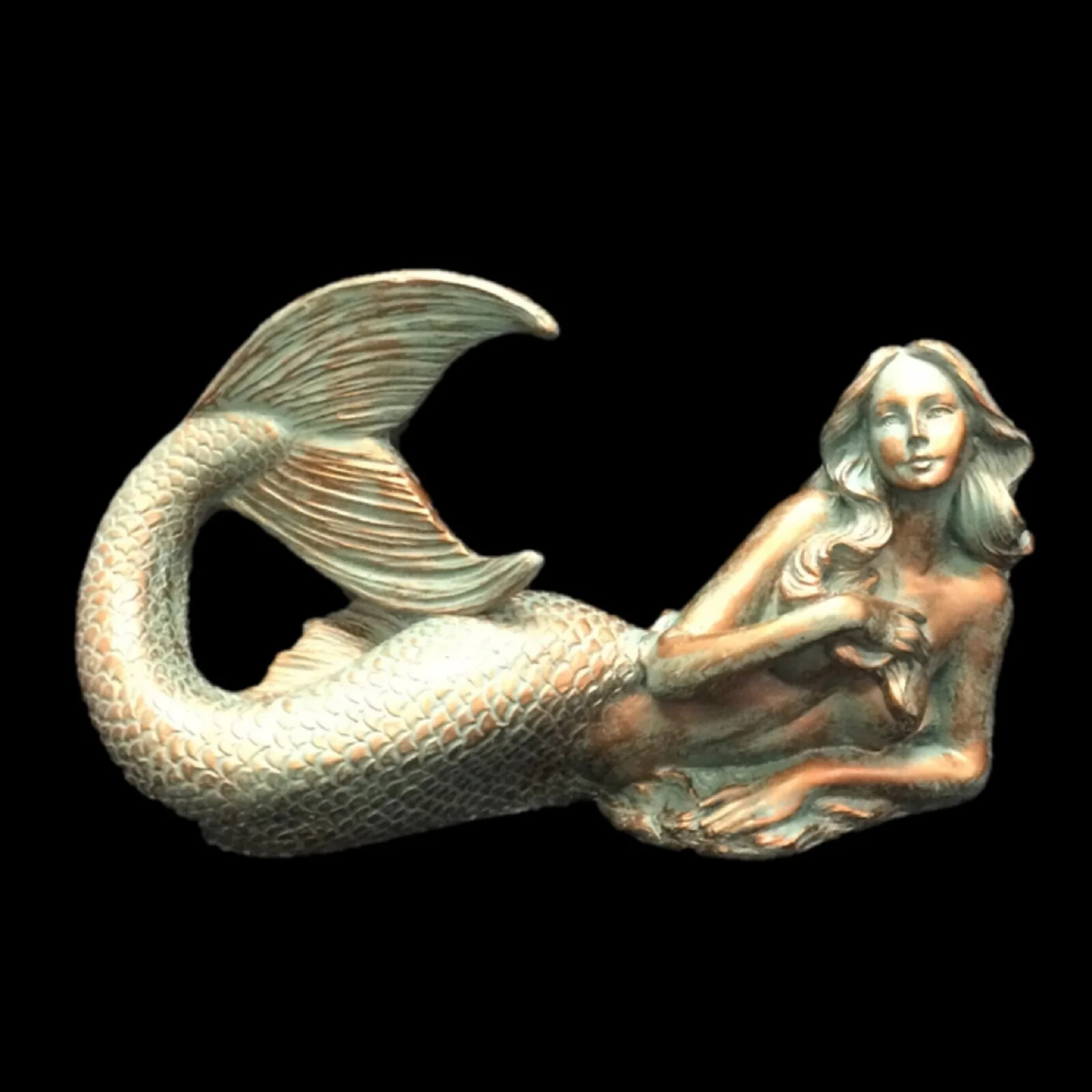 Mermaid Statue Laying Down Lady Nautical Beach Decor Bronze Patina Patio Gift 12