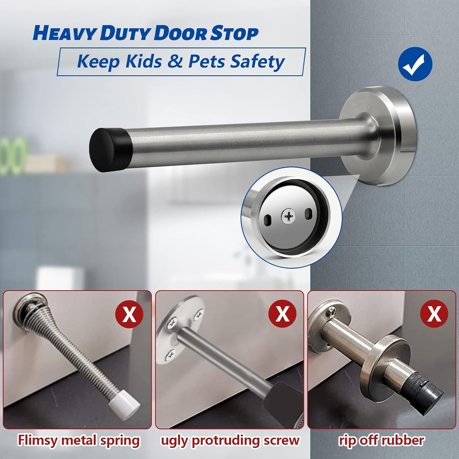 Door Stop, 4 Inch Long Stopper Wall Mounted, 4 Inch, Brushed Nickel