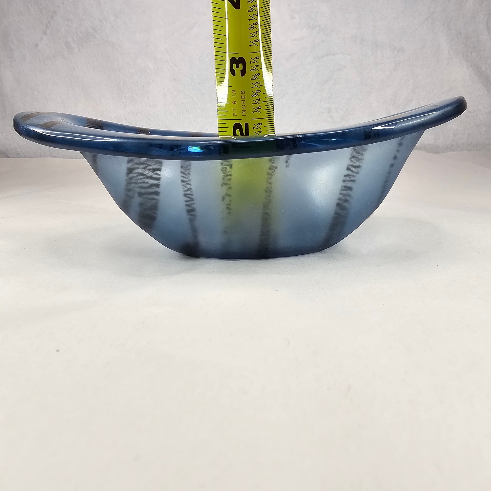 Mid Century Modern Frosted Gold Blue Swirl Glass Bowl Dish Decorative Accent