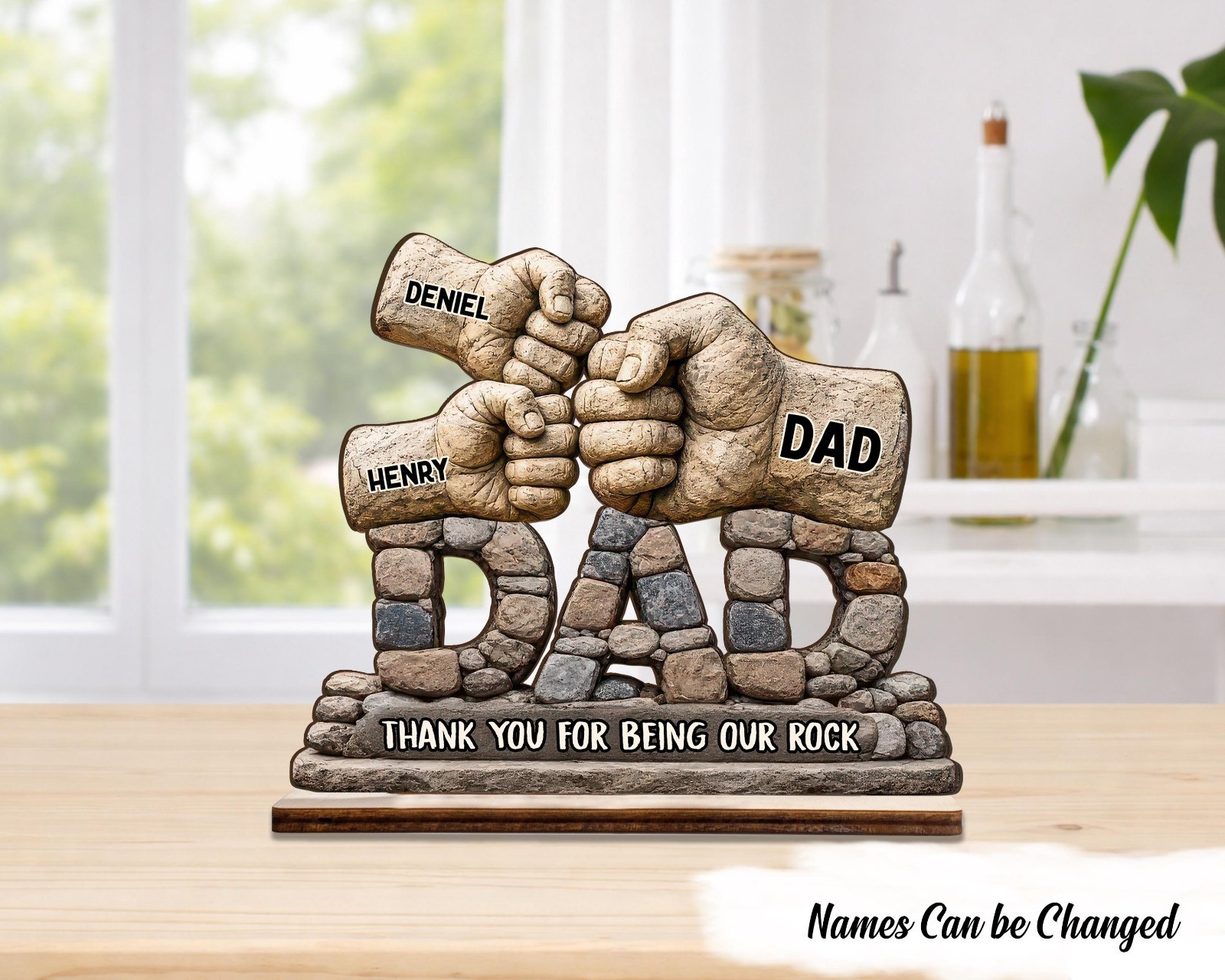 Custom Rock Wooden Plaque Personalized Father Day Family Fist Bump Sign Gift