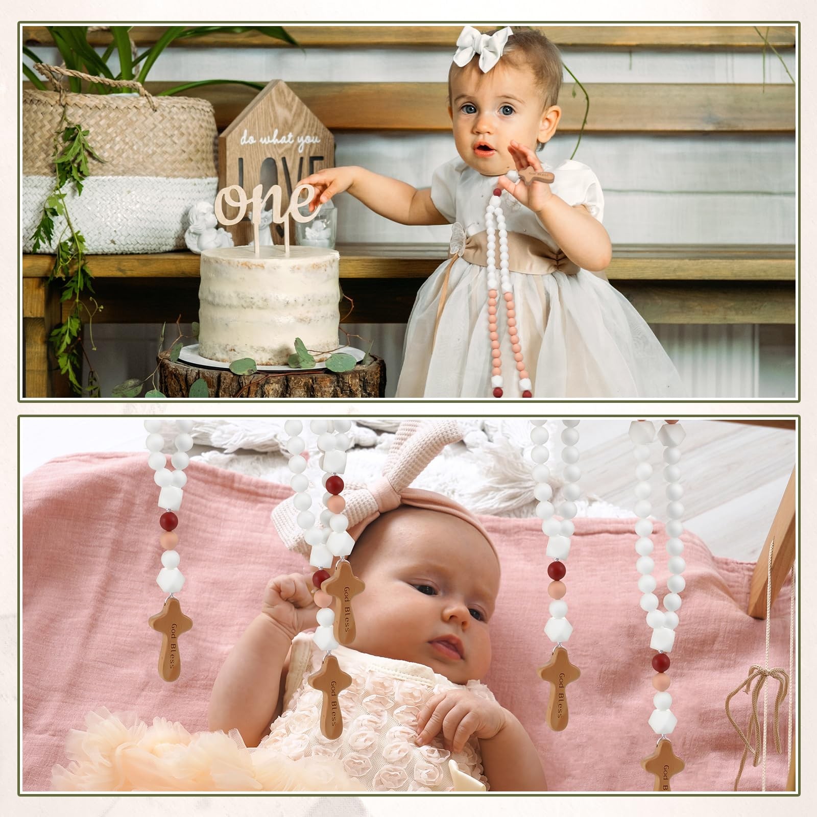Baby Rosary Baptism Gift Silicone God Bless Kids First Rosary with Cross 1st …