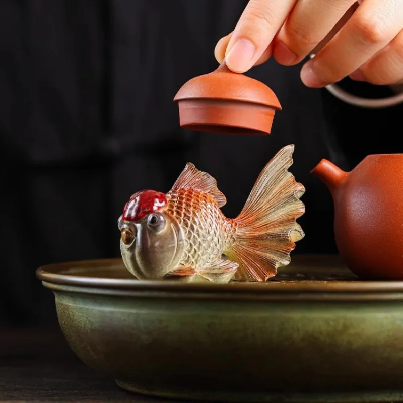 8cm Resin Handcarved Koi Fish Change Color Tea Pet Attract Wealth Ornament